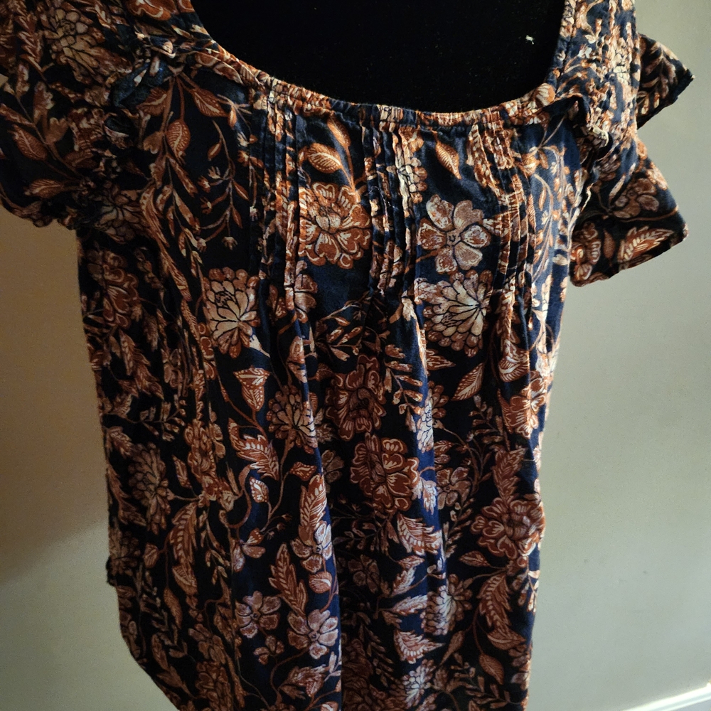Old Navy Navy and Brown Floral Blouse